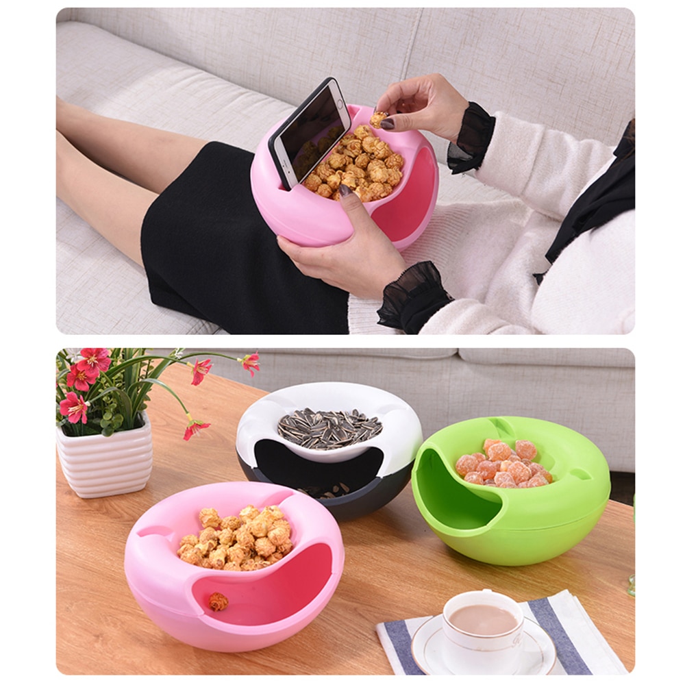1 PCS Modern Living Room Creative Shape Lazy Snack Bowl Plastic Double Layers Snack Storage Box Bowl Lazy Fruit Plate Bowl