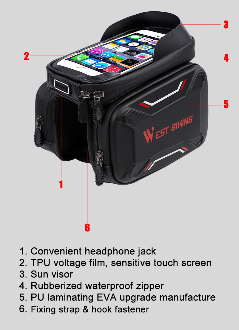 WEST BIKING Bicycle Bags Front Frame High-quality MTB Bike Bag Cycling Accessories Waterproof Screen Touch Top Tube Phone Bag WEST BIKING Bicycle Bags Front Frame High-quality MTB Bike Bag Cycling Accessories Waterproof Screen Touch Top Tube Phone Bag