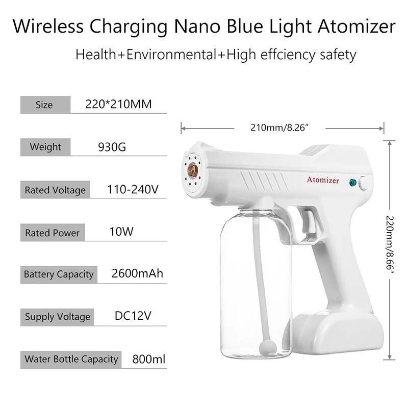 800 ML Wireless Electric Sanitizer Sprayer Disinfects Blue Light Nano Steam Spray Gun Sterilizing Nano Spray Gun For Home Office 800 ML Wireless Electric Sanitizer Sprayer Disinfects Blue Light Nano Steam Spray Gun Sterilizing Nano Spray Gun For Home Office