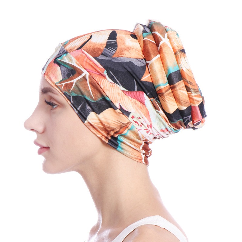 Print Soft Sponge Tail Women Muslimf Hijab Hats Underscarf Turban Cap Wrapped Head Muslim Hijab Scarf Hat Headwrap Scarf