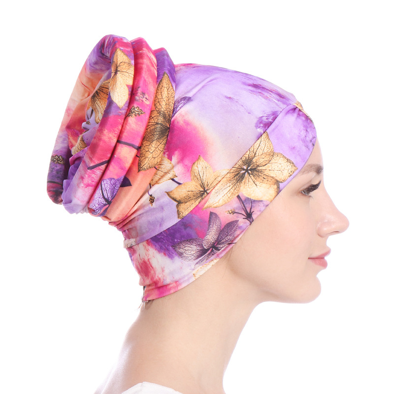 Print Soft Sponge Tail Women Muslimf Hijab Hats Underscarf Turban Cap Wrapped Head Muslim Hijab Scarf Hat Headwrap Scarf