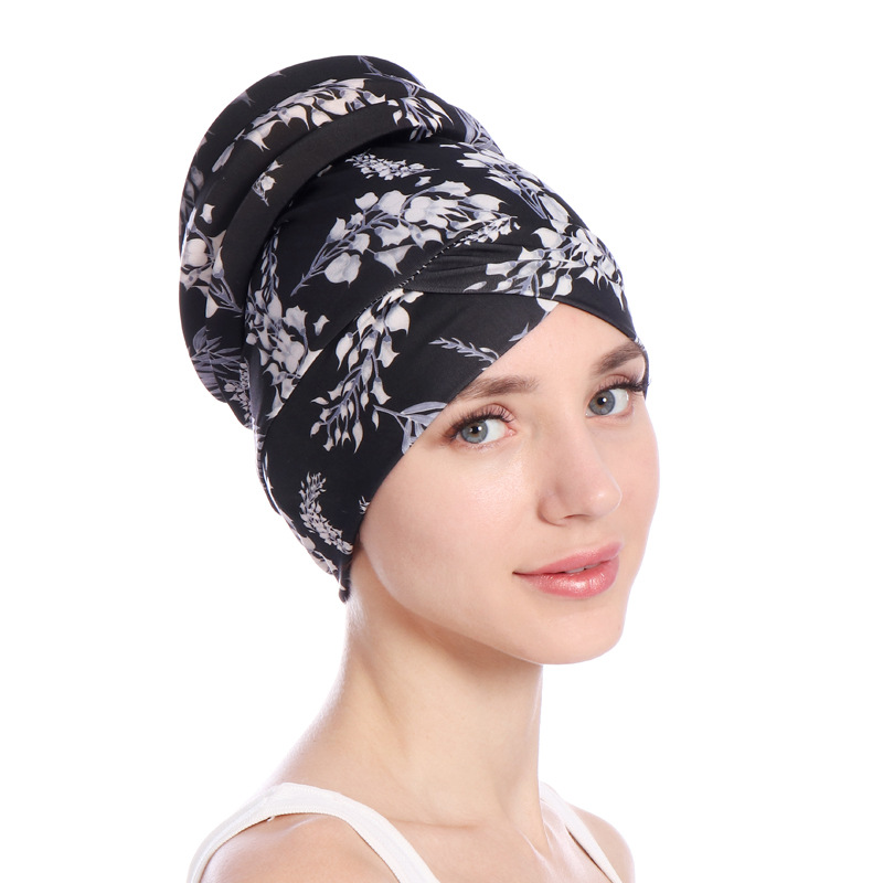 Print Soft Sponge Tail Women Muslimf Hijab Hats Underscarf Turban Cap Wrapped Head Muslim Hijab Scarf Hat Headwrap Scarf