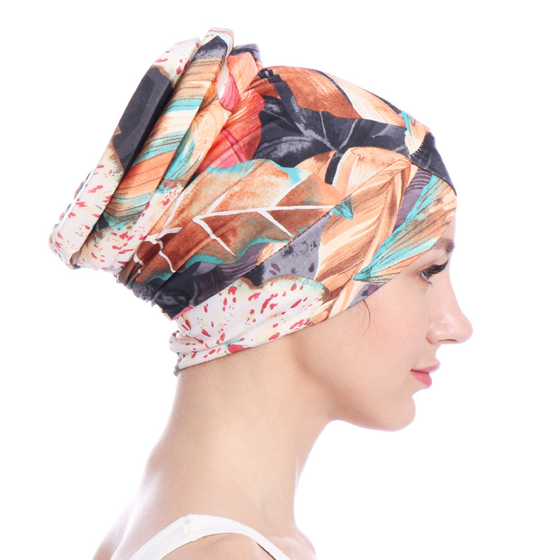 Print Soft Sponge Tail Women Muslimf Hijab Hats Underscarf Turban Cap Wrapped Head Muslim Hijab Scarf Hat Headwrap Scarf