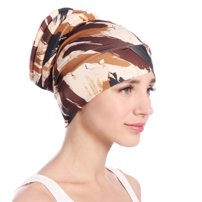 Print Soft Sponge Tail Women Muslimf Hijab Hats Underscarf Turban Cap Wrapped Head Muslim Hijab Scarf Hat Headwrap Scarf