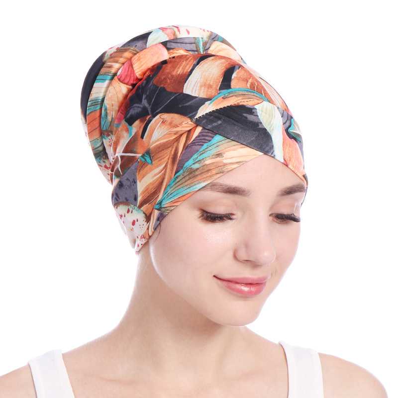 Print Soft Sponge Tail Women Muslimf Hijab Hats Underscarf Turban Cap Wrapped Head Muslim Hijab Scarf Hat Headwrap Scarf