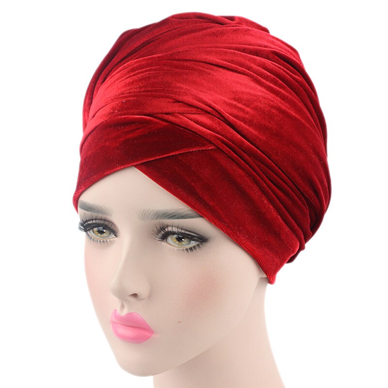Velvet Turban Muslim Long Tail Cap Hat Woman Wrapped Head Scarf