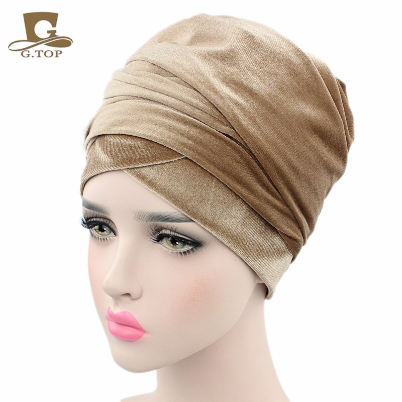 Velvet Turban Muslim Long Tail Cap Hat Woman Wrapped Head Scarf