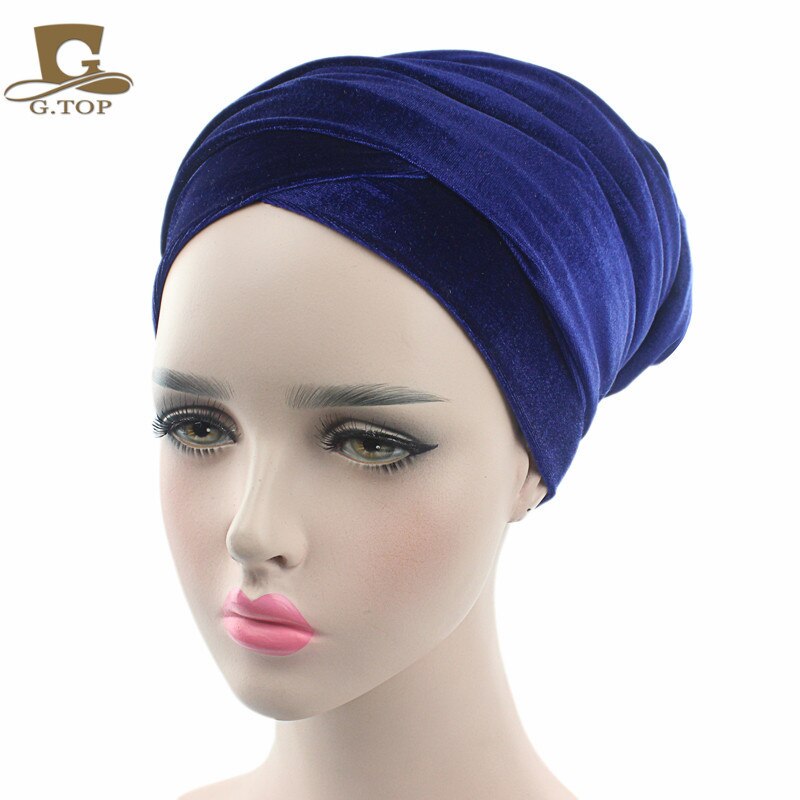 Velvet Turban Muslim Long Tail Cap Hat Woman Wrapped Head Scarf