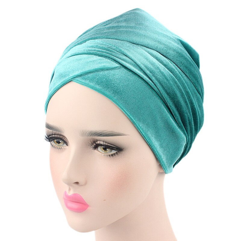 Velvet Turban Muslim Long Tail Cap Hat Woman Wrapped Head Scarf