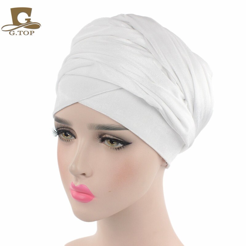 Velvet Turban Muslim Long Tail Cap Hat Woman Wrapped Head Scarf