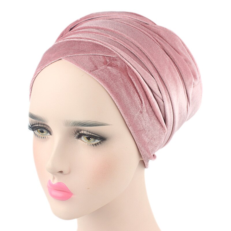 Velvet Turban Muslim Long Tail Cap Hat Woman Wrapped Head Scarf