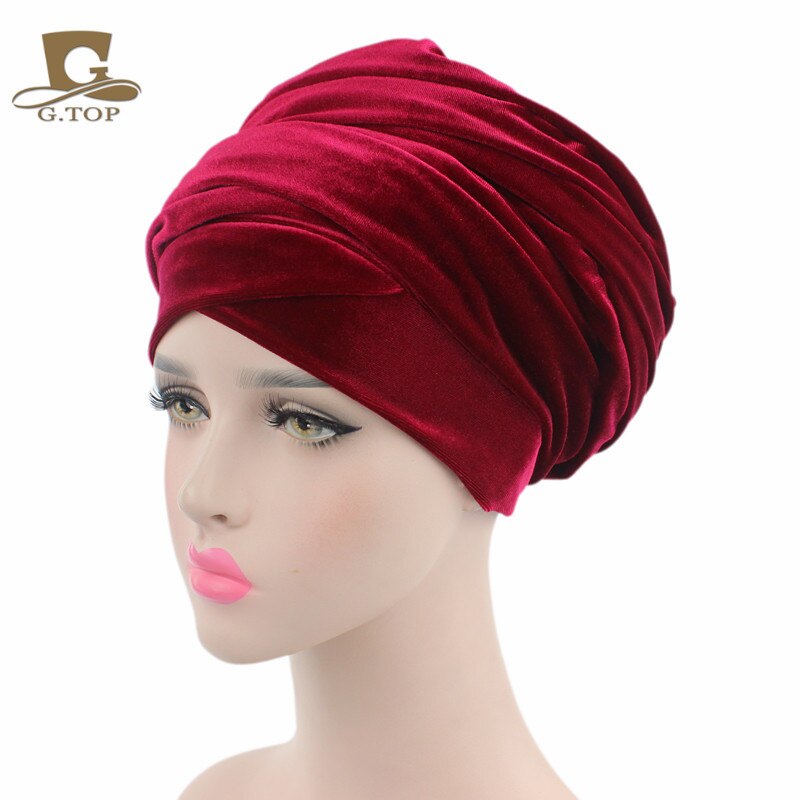 Velvet Turban Muslim Long Tail Cap Hat Woman Wrapped Head Scarf