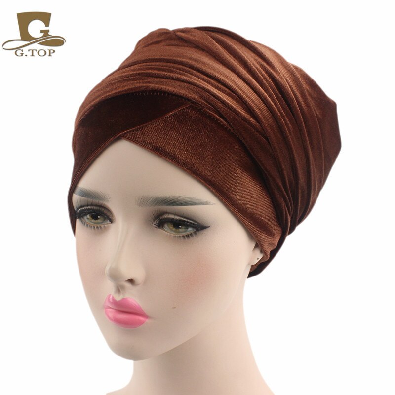 Velvet Turban Muslim Long Tail Cap Hat Woman Wrapped Head Scarf
