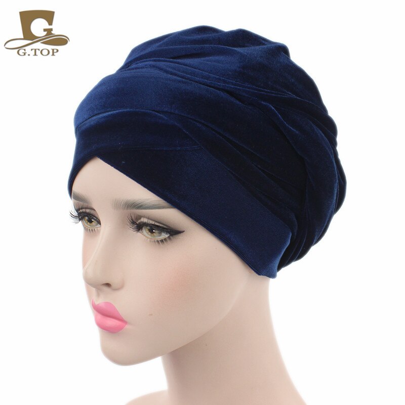Velvet Turban Muslim Long Tail Cap Hat Woman Wrapped Head Scarf