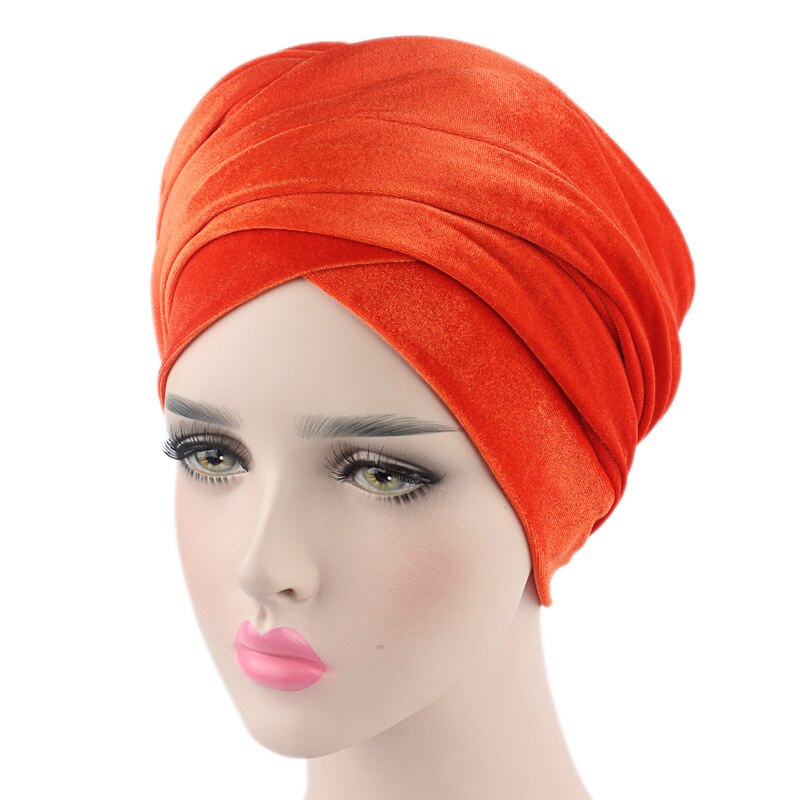 Velvet Turban Muslim Long Tail Cap Hat Woman Wrapped Head Scarf
