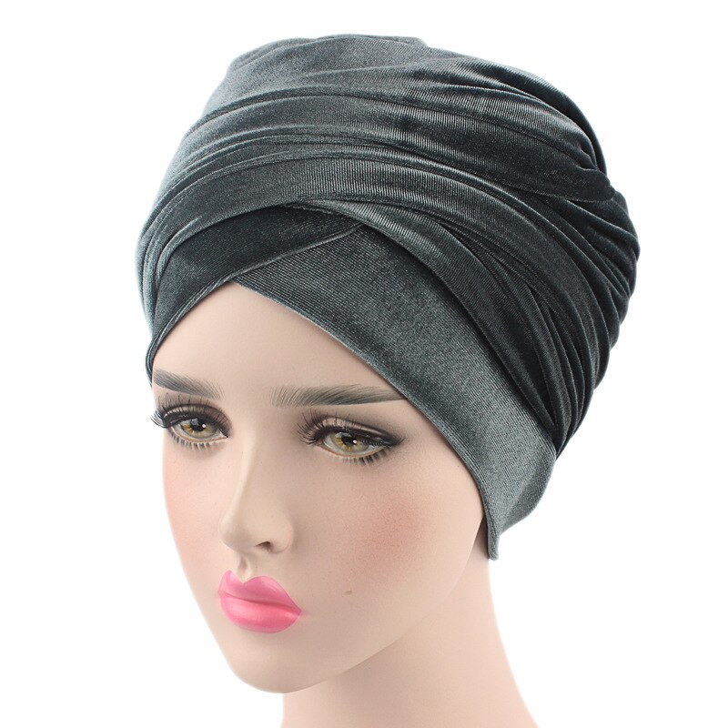 Velvet Turban Muslim Long Tail Cap Hat Woman Wrapped Head Scarf