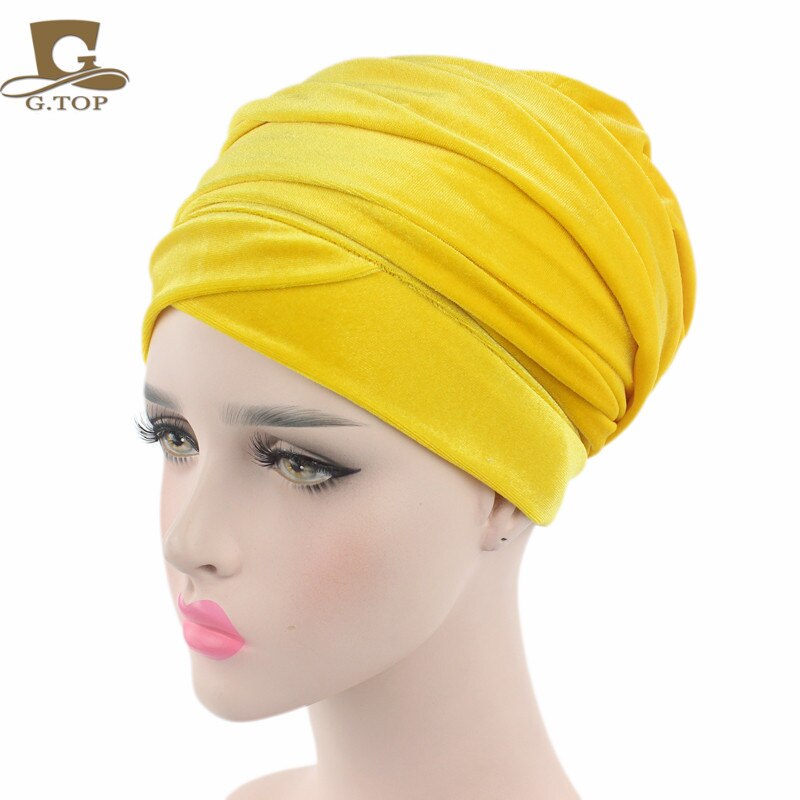 Velvet Turban Muslim Long Tail Cap Hat Woman Wrapped Head Scarf