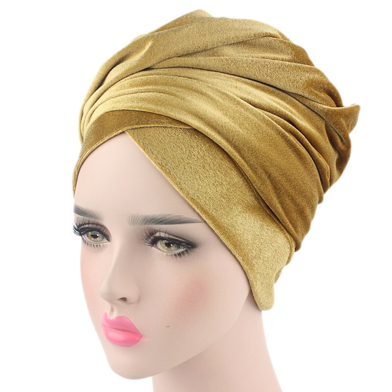 Velvet Turban Muslim Long Tail Cap Hat Woman Wrapped Head Scarf