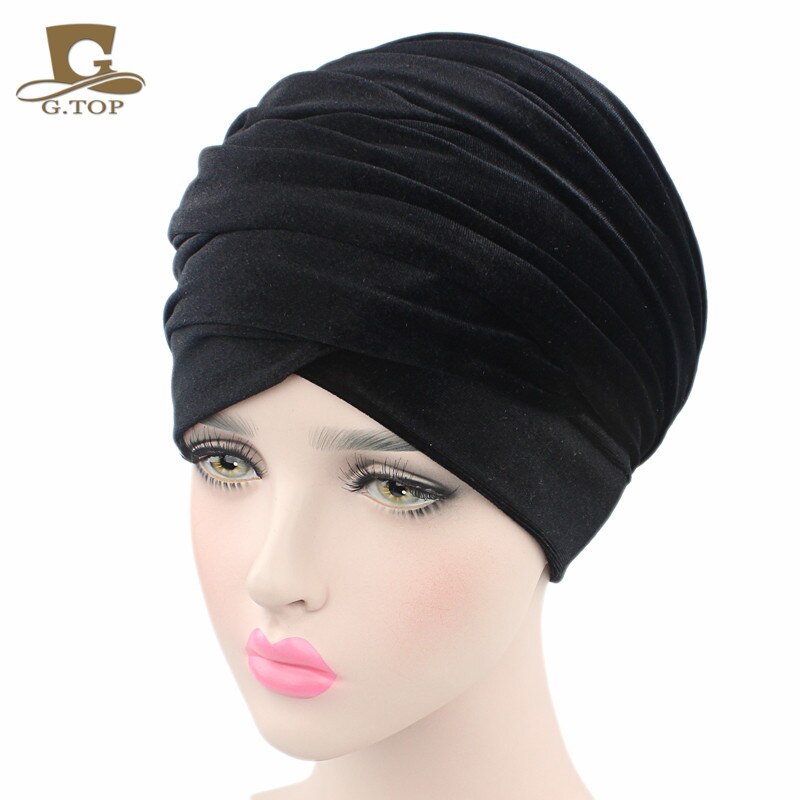 Velvet Turban Muslim Long Tail Cap Hat Woman Wrapped Head Scarf