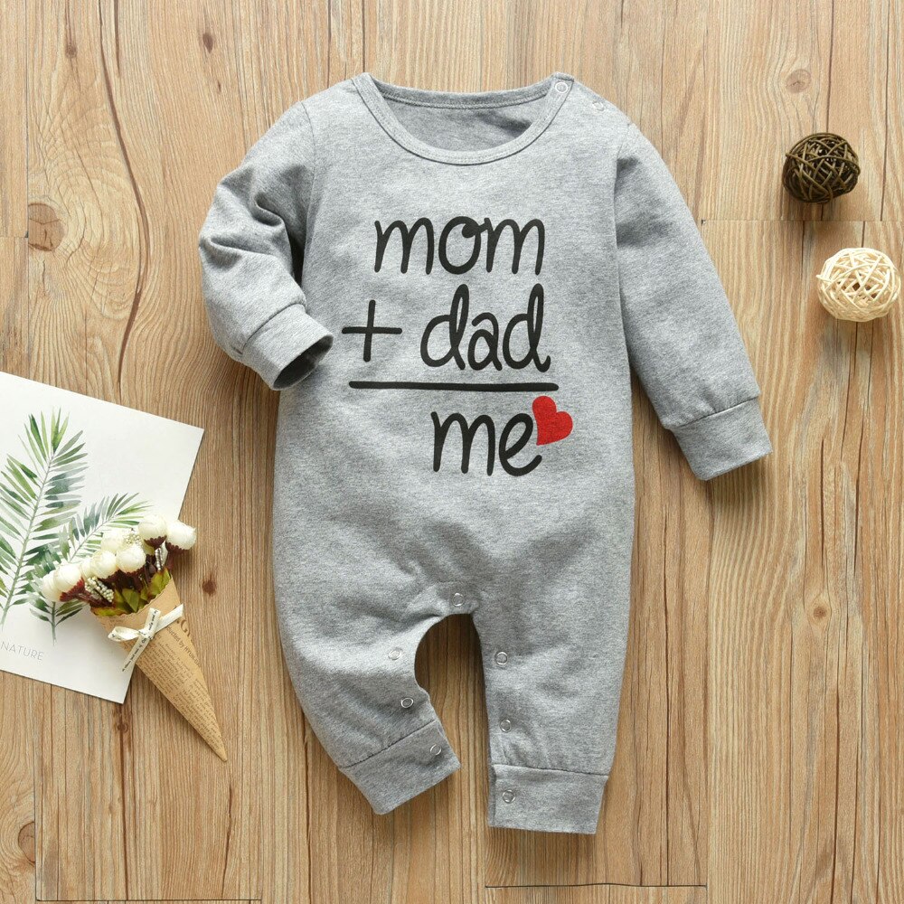 Baby Boys Girls Romper Cotton Long Sleeve Letter Mom Plus Dad Equal Me Jumpsuit Infant Clothing Autumn Newborn Baby Clothes