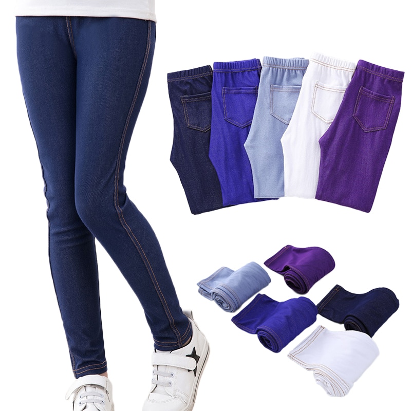 Spring Summer Girls Elastic Skinny Pants Solid Color Kids Stretch Trousers 3-12Yrs Children Lmitation Denim Fabric Jeans Pants Spring Summer Girls Elastic Skinny Pants Solid Color Kids Stretch Trousers 3-12Yrs Children Lmitation Denim Fabric Jeans Pants