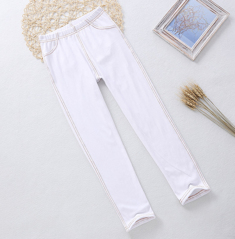 Spring Summer Girls Elastic Skinny Pants Solid Color Kids Stretch Trousers 3-12Yrs Children Lmitation Denim Fabric Jeans Pants
