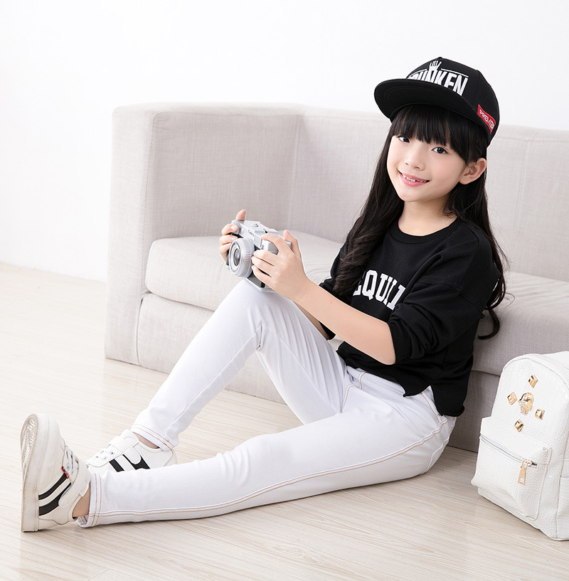 Spring Summer Girls Elastic Skinny Pants Solid Color Kids Stretch Trousers 3-12Yrs Children Lmitation Denim Fabric Jeans Pants