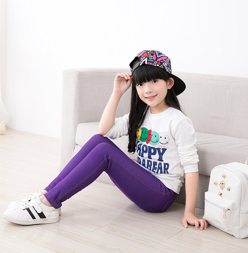 Spring Summer Girls Elastic Skinny Pants Solid Color Kids Stretch Trousers 3-12Yrs Children Lmitation Denim Fabric Jeans Pants