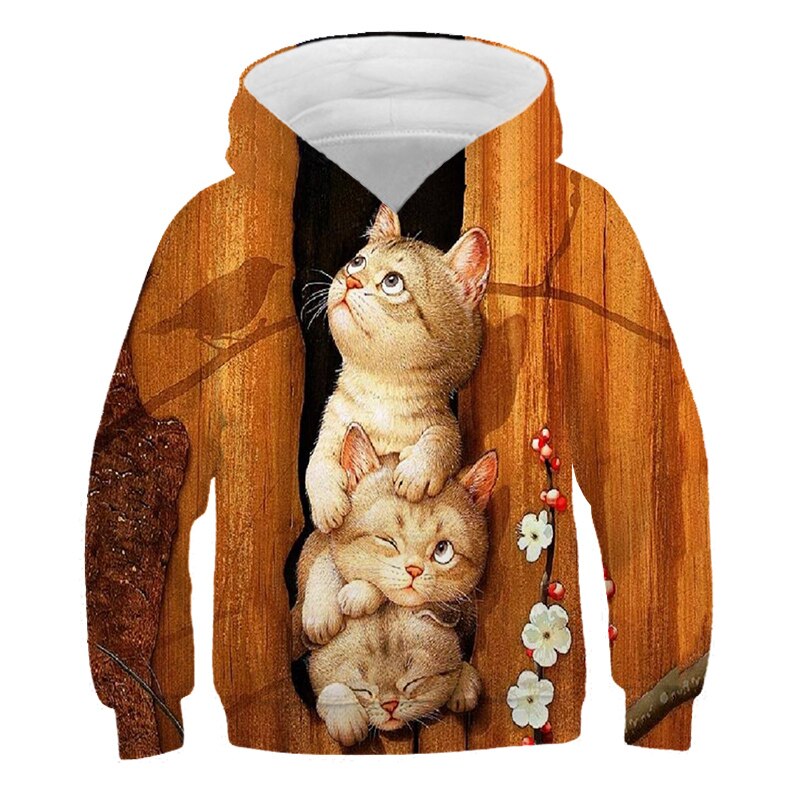 New 3D Cute Cat Hoodie For Teens Girls Kids Sweatshirt Children's Clothing Pullovers Outwear Autumn Tops Costume Long Sleeve