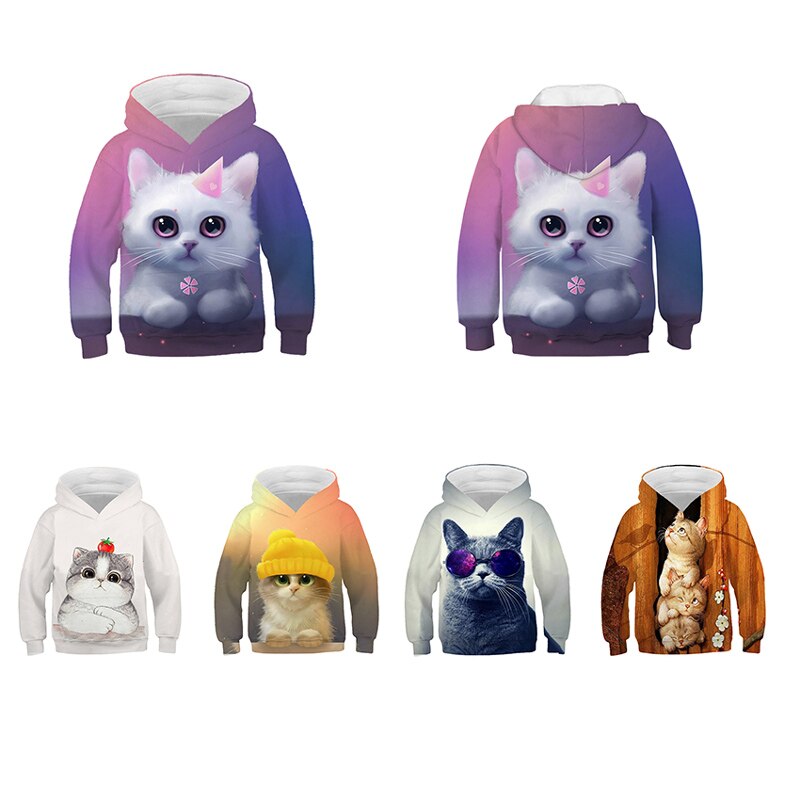 New 3D Cute Cat Hoodie For Teens Girls Kids Sweatshirt Children's Clothing Pullovers Outwear Autumn Tops Costume Long Sleeve