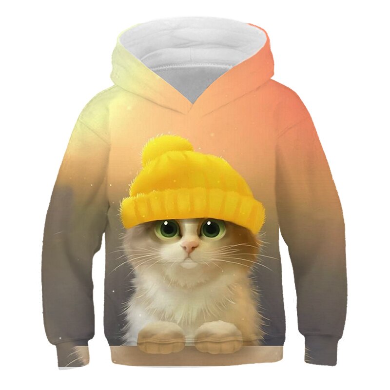 New 3D Cute Cat Hoodie For Teens Girls Kids Sweatshirt Children's Clothing Pullovers Outwear Autumn Tops Costume Long Sleeve
