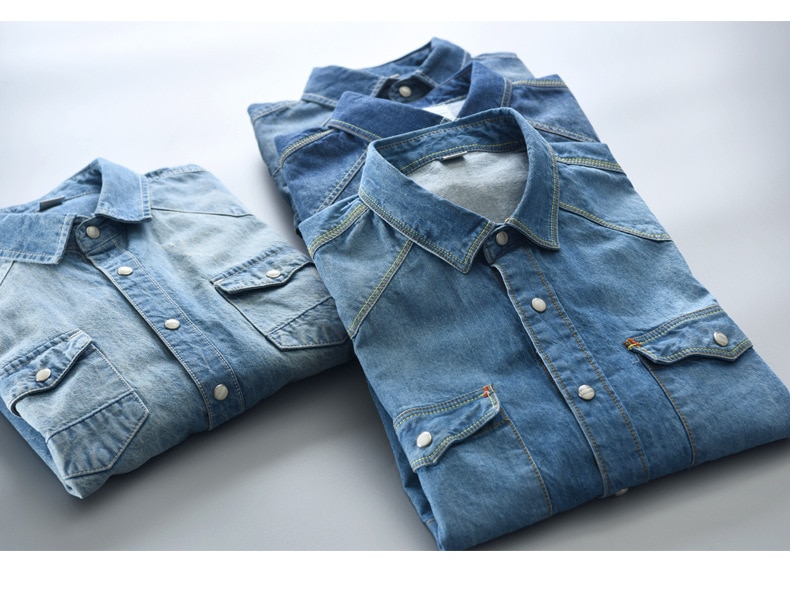 Men's Long-Sleeved Solid Denim Shirt Men's Long-Sleeved Solid Denim Shirt
