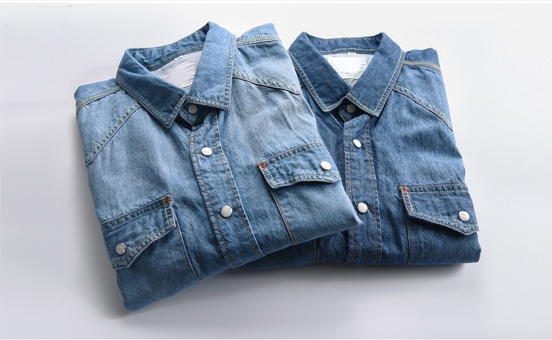 Men's Long-Sleeved Solid Denim Shirt Men's Long-Sleeved Solid Denim Shirt