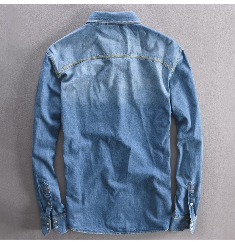 Men's Long-Sleeved Solid Denim Shirt Men's Long-Sleeved Solid Denim Shirt
