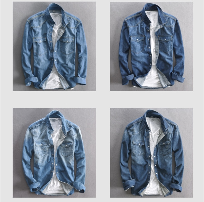 Men's Long-Sleeved Solid Denim Shirt Men's Long-Sleeved Solid Denim Shirt