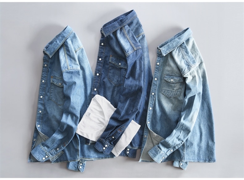 Men's Long-Sleeved Solid Denim Shirt Men's Long-Sleeved Solid Denim Shirt