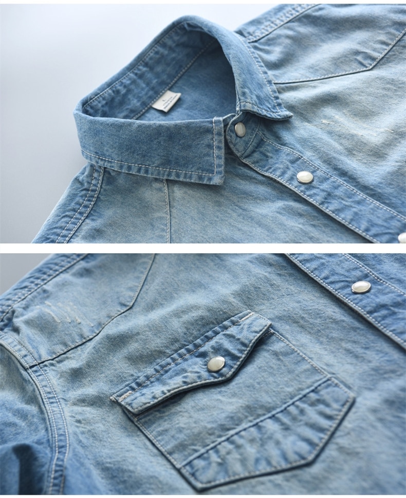 Men's Long-Sleeved Solid Denim Shirt Men's Long-Sleeved Solid Denim Shirt