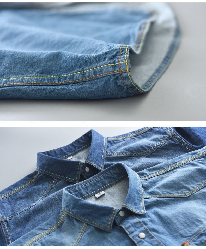 Men's Long-Sleeved Solid Denim Shirt Men's Long-Sleeved Solid Denim Shirt