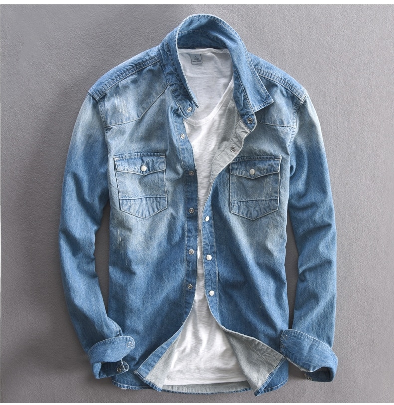 Men's Long-Sleeved Solid Denim Shirt Men's Long-Sleeved Solid Denim Shirt