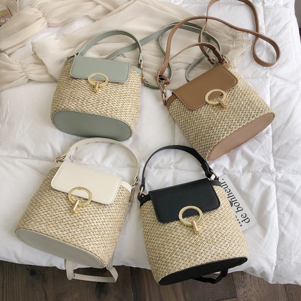 Casual Straw Bucket Bag for Women