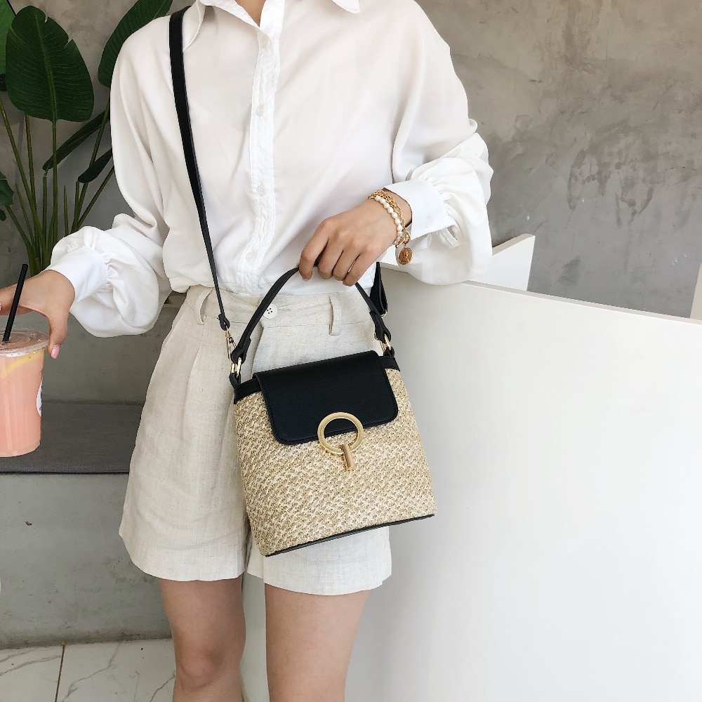 Casual Straw Bucket Bag for Women
