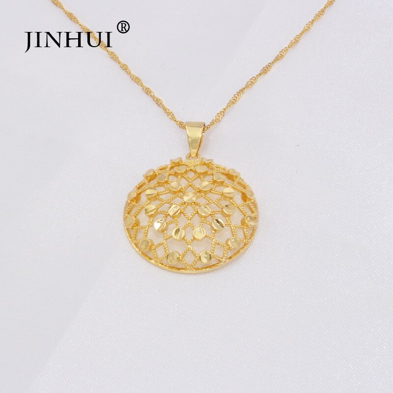 Ethiopia 24K gold color Dubai jewelry sets women African Party wedding gifts Necklace and Earrings ring sets 45cm Pendant gifts