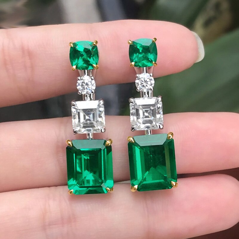 WUKALO Gorgeous 925 Sterling Silver Green Stone Drop Earrings For Women Wedding Bridal Engagement Party Earring Female Jewelry