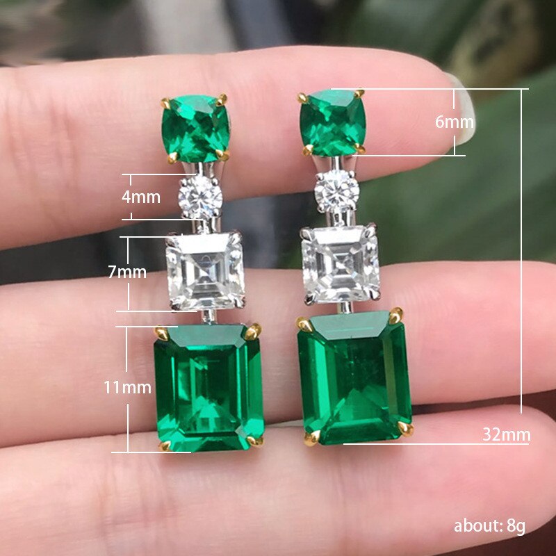 WUKALO Gorgeous 925 Sterling Silver Green Stone Drop Earrings For Women Wedding Bridal Engagement Party Earring Female Jewelry
