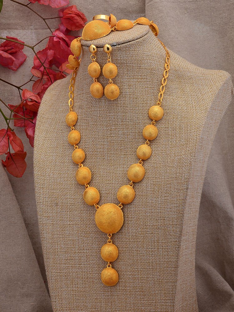 24K Beads Jewelry Set Ball Pendant Chains and Earrings for Women Girls Dubai Gold Color African Birthday Party Gifts 24K Beads Jewelry Set Ball Pendant Chains and Earrings for Women Girls Dubai Gold Color African Birthday Party Gifts