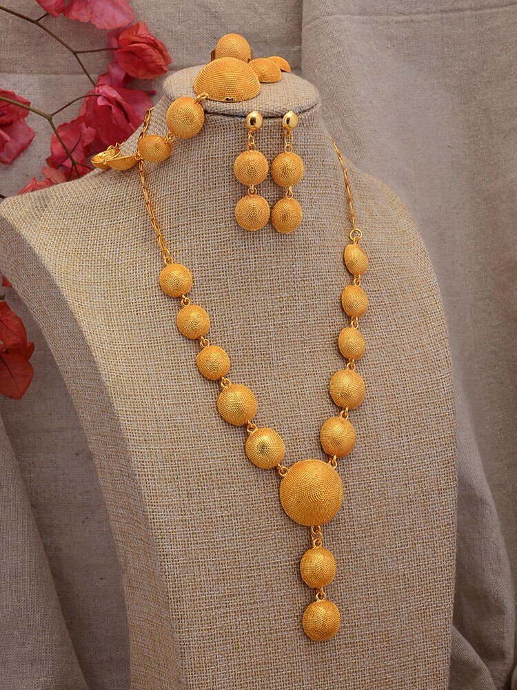24K Beads Jewelry Set Ball Pendant Chains and Earrings for Women Girls Dubai Gold Color African Birthday Party Gifts 24K Beads Jewelry Set Ball Pendant Chains and Earrings for Women Girls Dubai Gold Color African Birthday Party Gifts