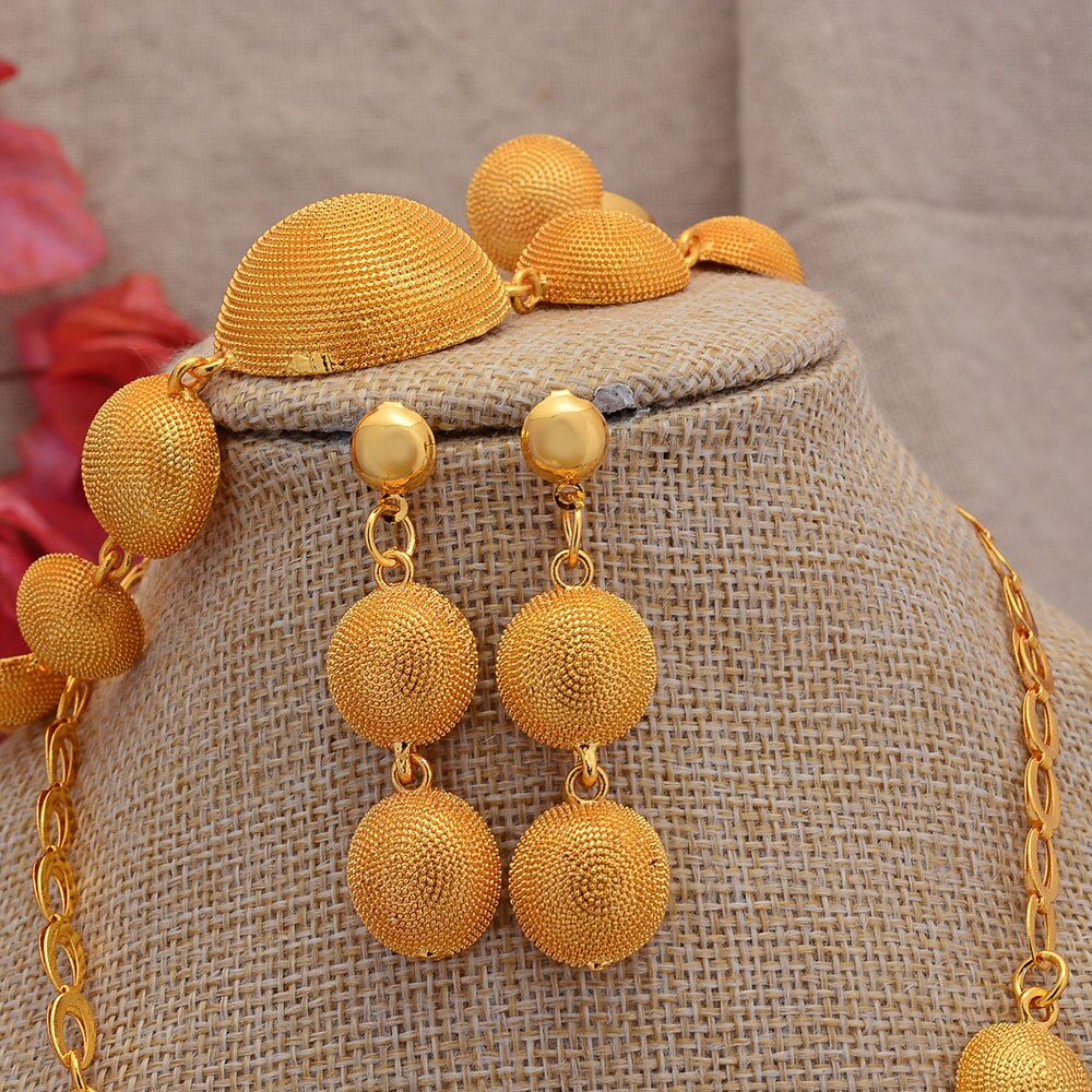 24K Beads Jewelry Set Ball Pendant Chains and Earrings for Women Girls Dubai Gold Color African Birthday Party Gifts 24K Beads Jewelry Set Ball Pendant Chains and Earrings for Women Girls Dubai Gold Color African Birthday Party Gifts