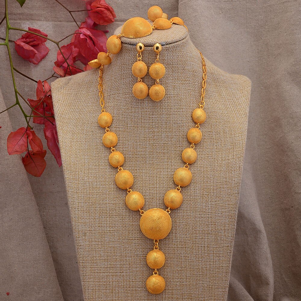 24K Beads Jewelry Set Ball Pendant Chains and Earrings for Women Girls Dubai Gold Color African Birthday Party Gifts 24K Beads Jewelry Set Ball Pendant Chains and Earrings for Women Girls Dubai Gold Color African Birthday Party Gifts