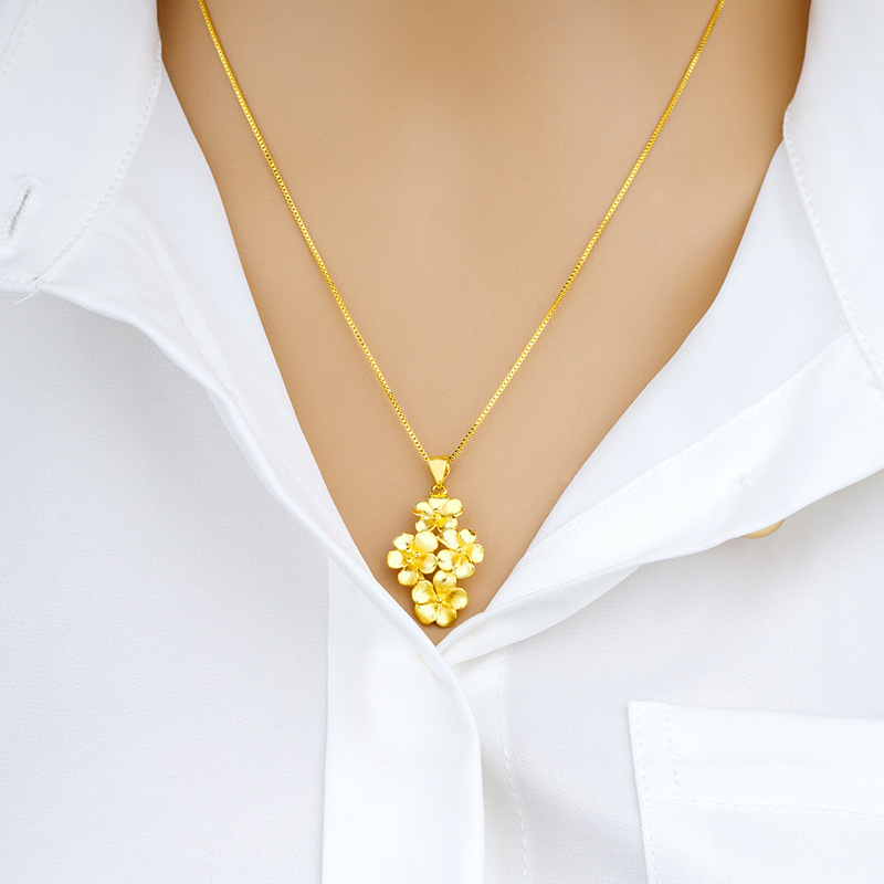 Fine Wedding Bridal Jewelry Set 100% 24K Gold Plum Blossom Design Open Rings,necklaces,bracelets for Women Dubai Jewelry Sets