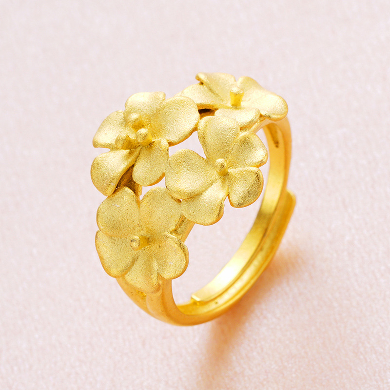 Fine Wedding Bridal Jewelry Set 100% 24K Gold Plum Blossom Design Open Rings,necklaces,bracelets for Women Dubai Jewelry Sets